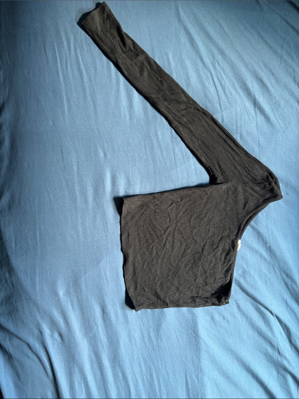 Black Ribbed One-Shoulder Top